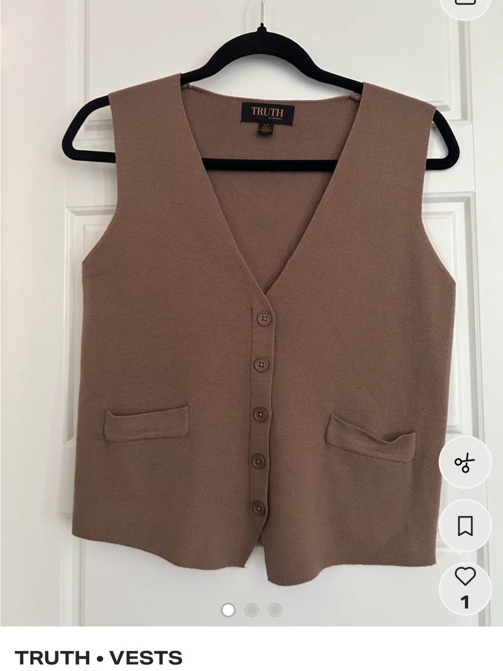 TRUTH Taupe Button-Front Knit Vest